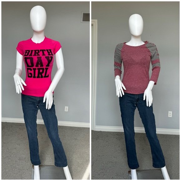 17/21 Exclusive Denim Denim - Pink Tee, Maroon and Grey striped shirt and Jeans